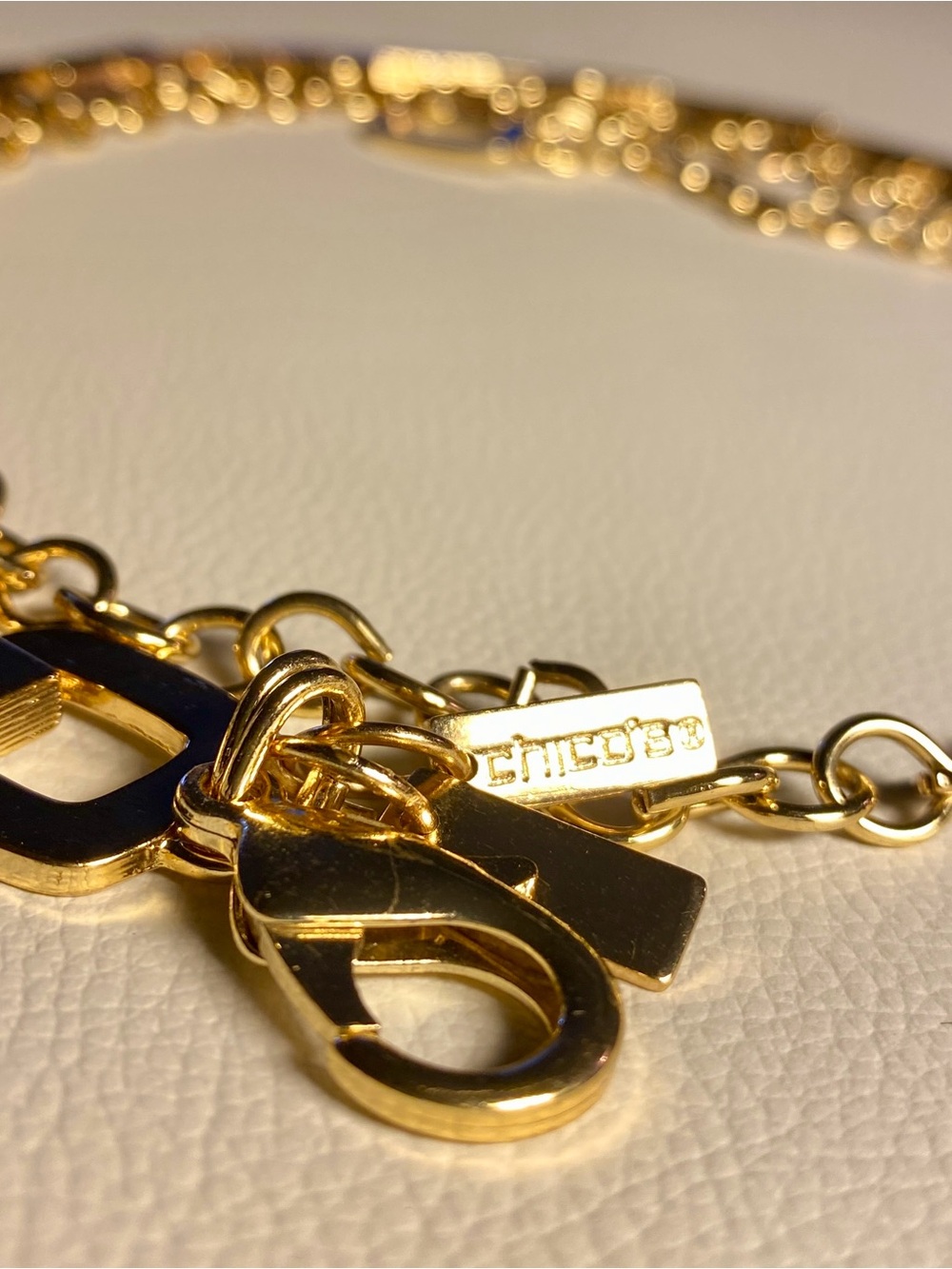 Chico's Gold-Tone Chain Link Belt with Logo Tag
